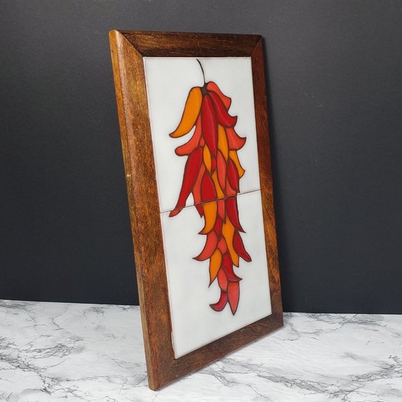 Italian Tile Wood Red Peppers Trivet Wall Decor Vintage - Picture 5 of 13